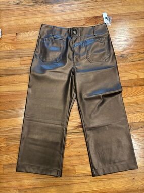 Maeve Faux Leather Cropped Wide-Leg Pants - Dark Brown (Colette))